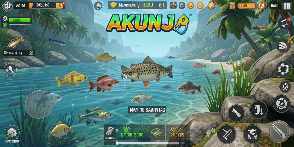 Screenshot menunjukkan gameplay memancing yang menarik dan interaktif.