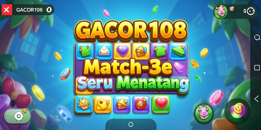 Screenshot utama GACOR108 menampilkan permainan Match-3 yang seru dan menarik.