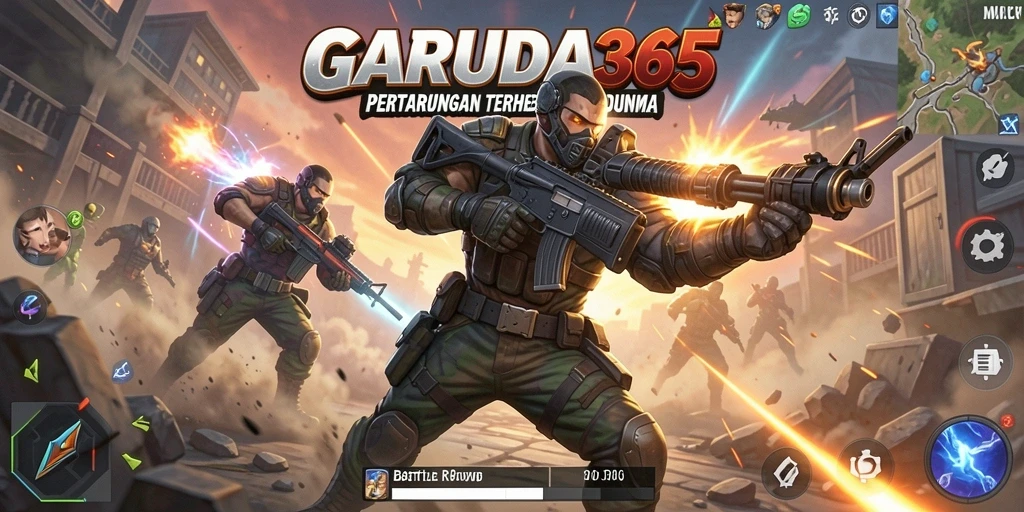 Screenshot GARUDA365 menampilkan aksi Battle Royale yang mendebarkan.