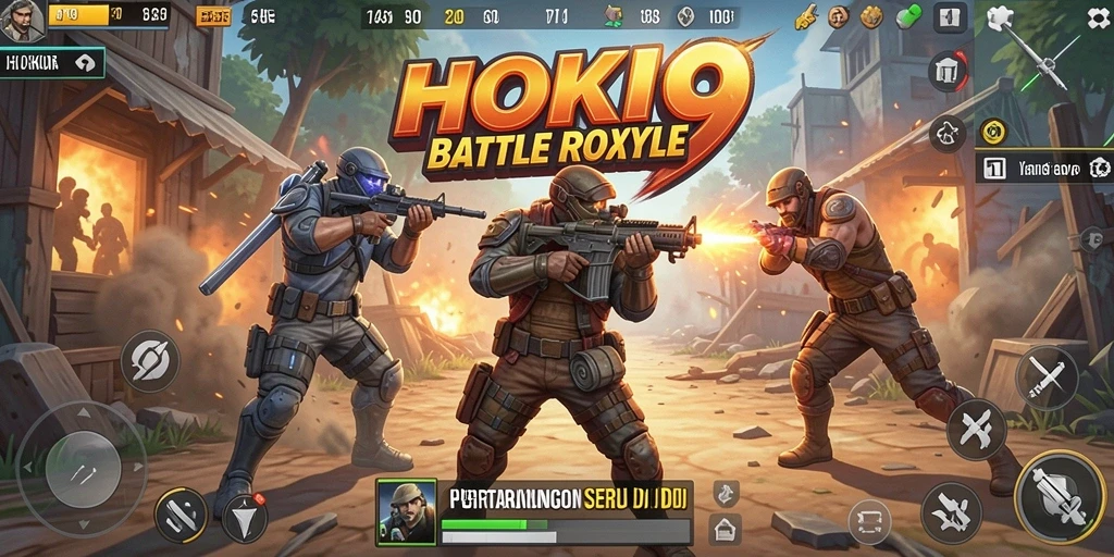 Tangkapan layar gameplay HOKI9 menampilkan aksi seru dalam arena Battle Royale.