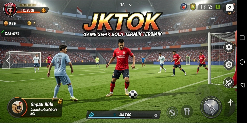 Tampilan gameplay JKTOK dengan aksi sepak bola yang mendebarkan.