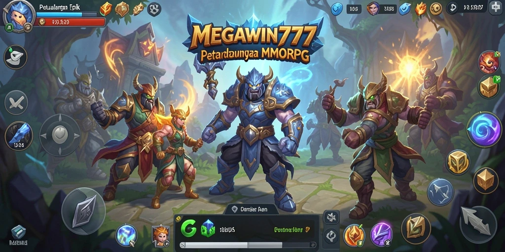 Screenshot gameplay MEGAWIN777 menampilkan pertempuran epik di dunia fantasi.