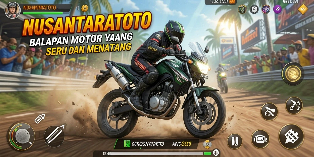 Screenshot gameplay NUSANTARATOTO dengan aksi balapan motor yang seru.