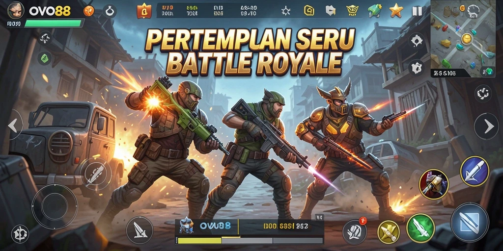 Tangkapan layar gameplay seru OVO88 dalam pertempuran Battle Royale.