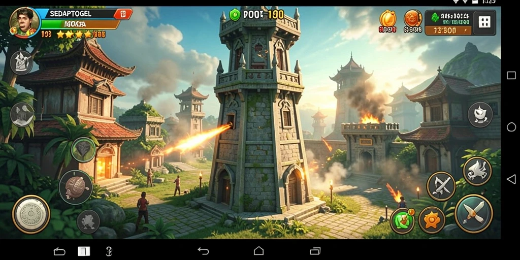 Screenshot SEDAPTOGEL menampilkan aksi pertempuran menara yang intens dan mendebarkan.